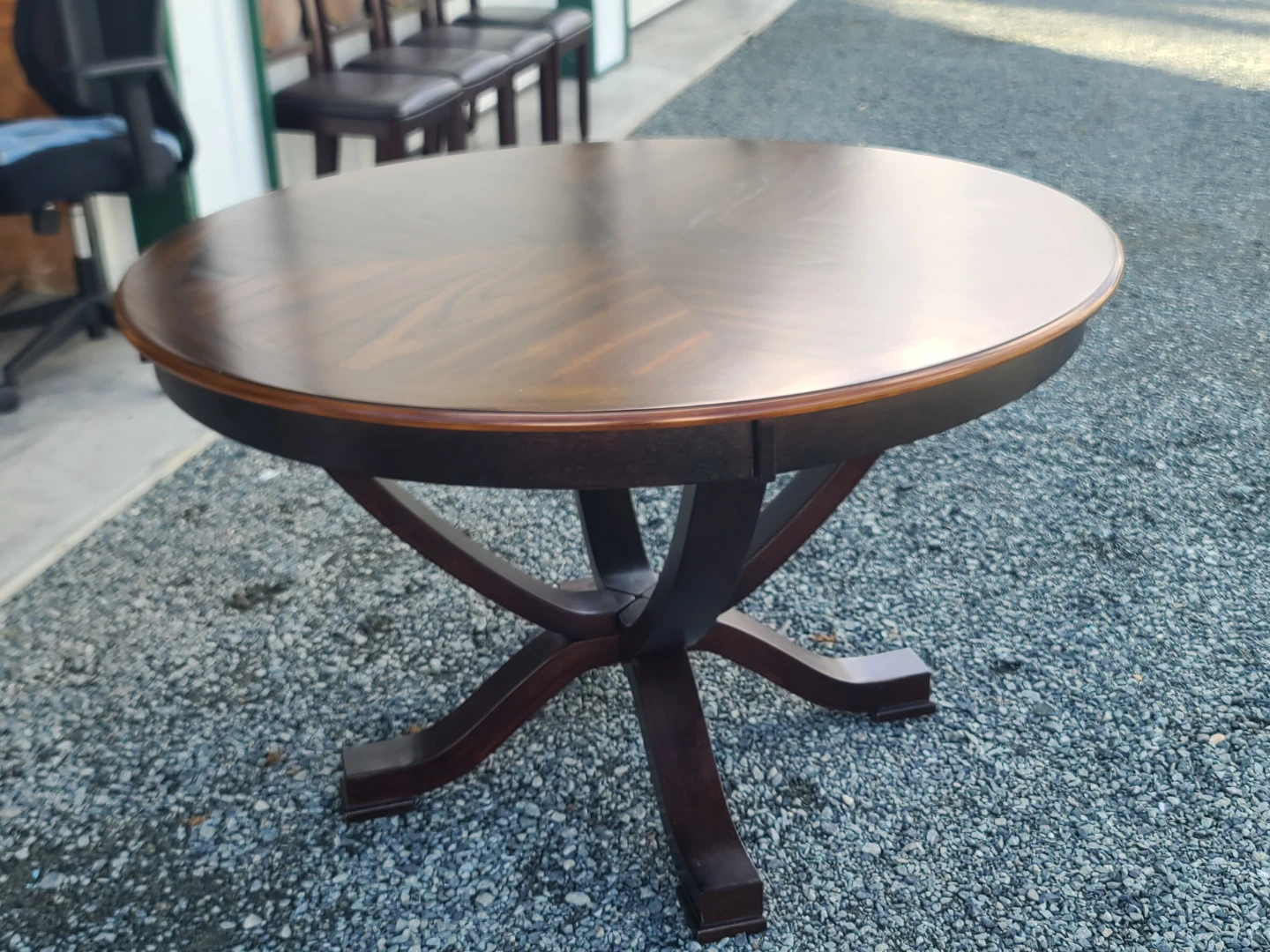 Round Wood Dining Table with 4 Upholstered Chairs – 5-Piece Set - photo 3