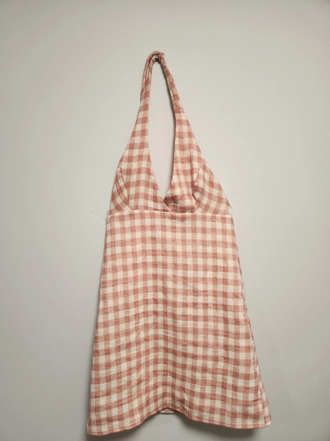 Zara Pink and White Gingham Halter Dress