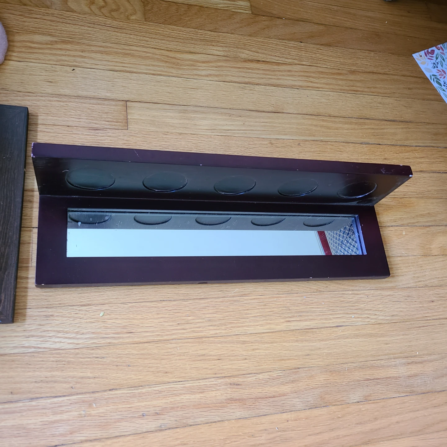 Dark Wood Square Mirror and Candle Shelf Set - photo 2