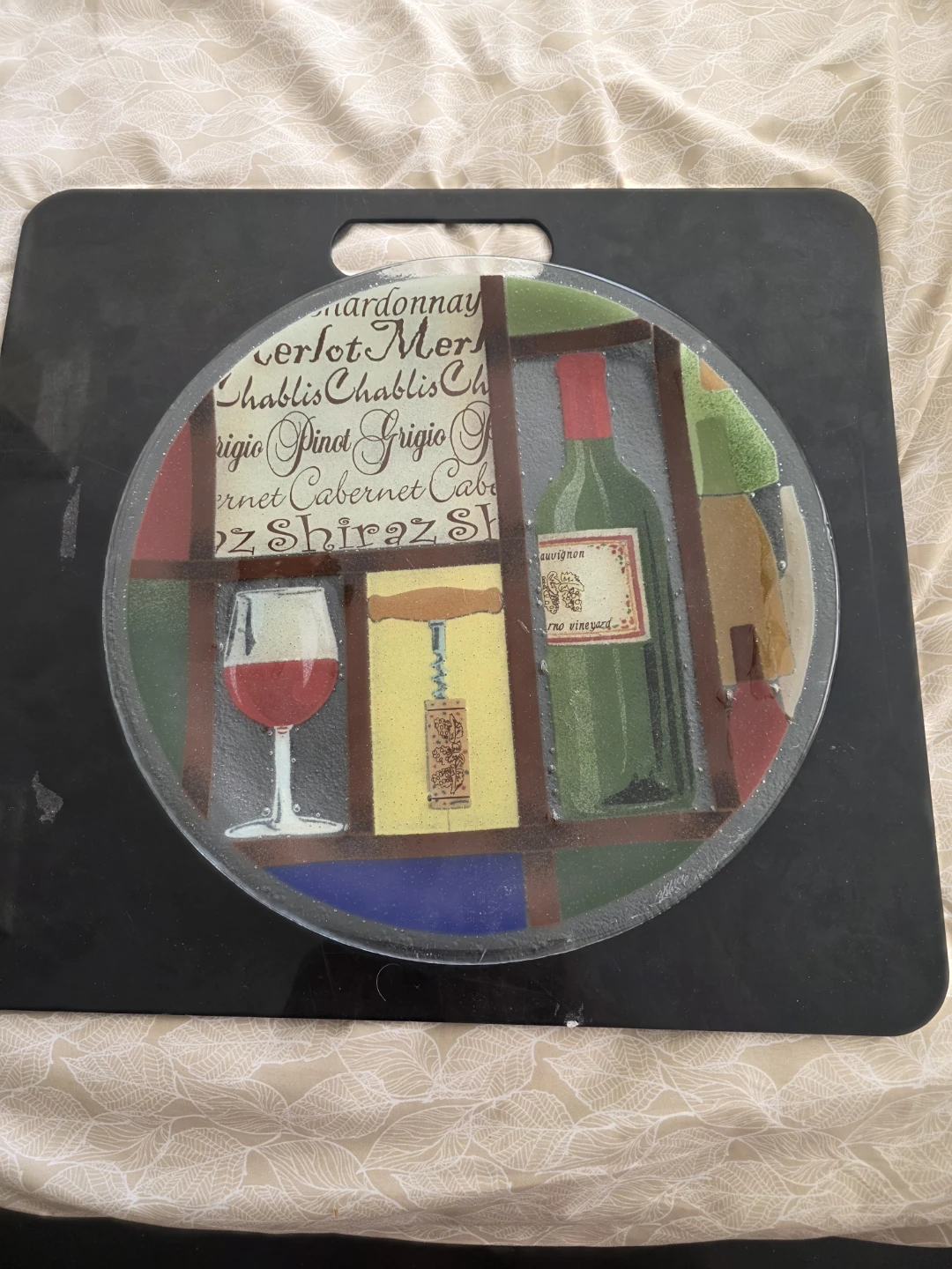 Wine-themed Glass Cutting platter 13 1/2"