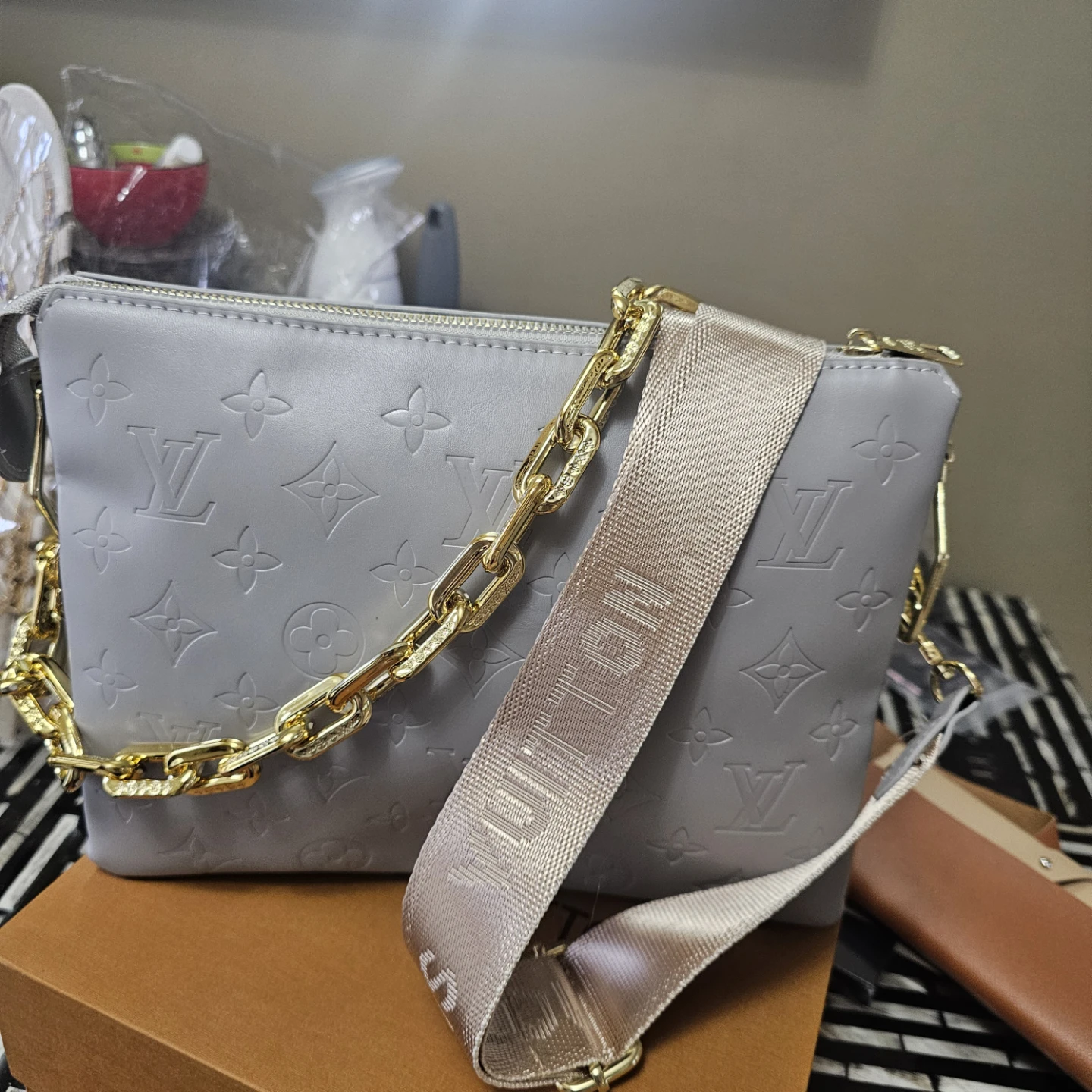 Louis Vuitton style grey crossbody