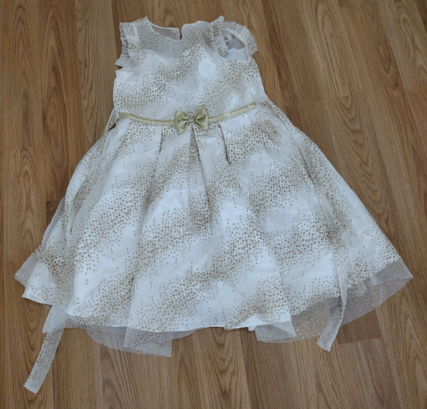 Girls white and gold glitter special occasion dress