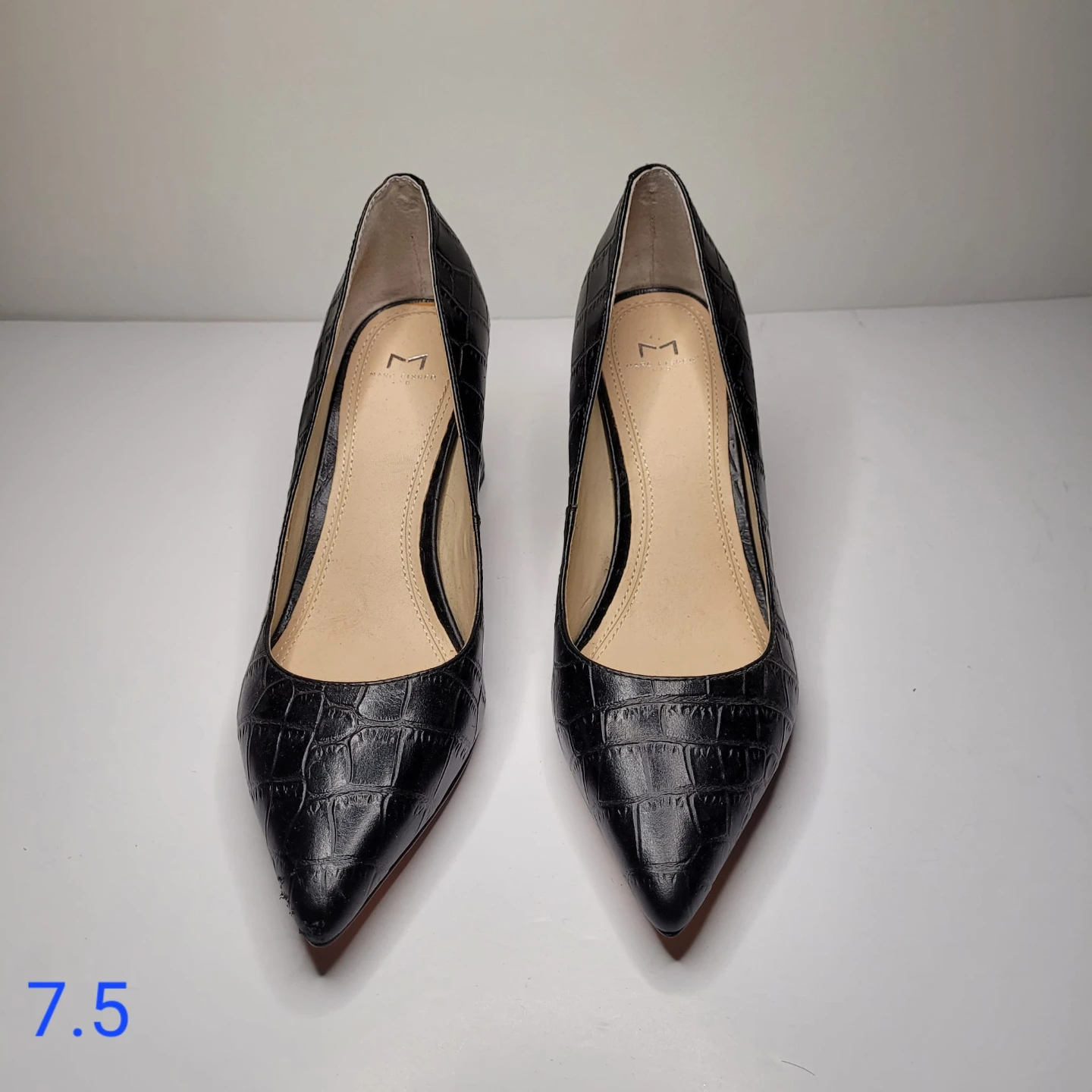Marc Fisher black crocodile embossed block heels