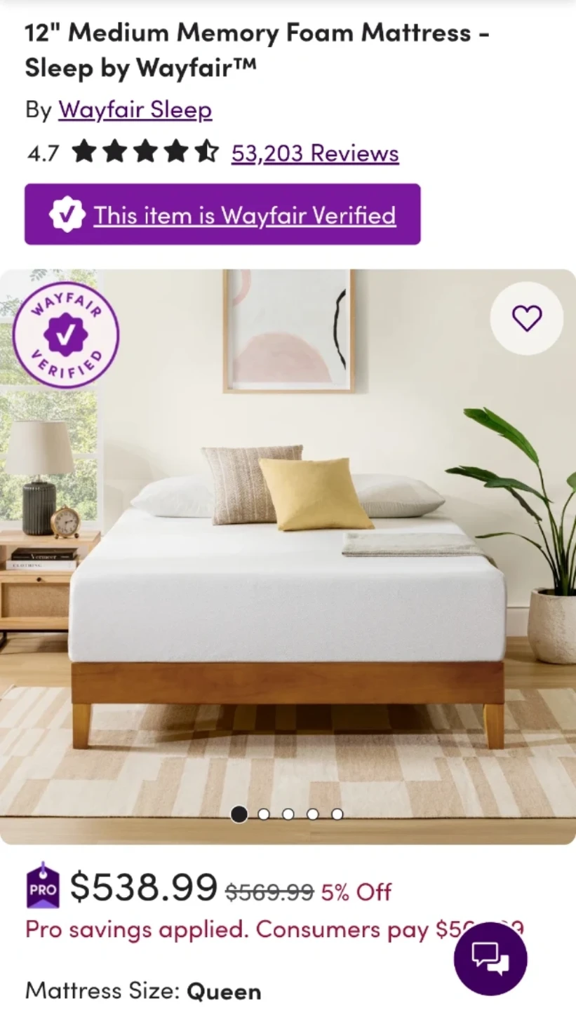 Brand New 12" Queen Medium Wayfair Memory Foam Mattress