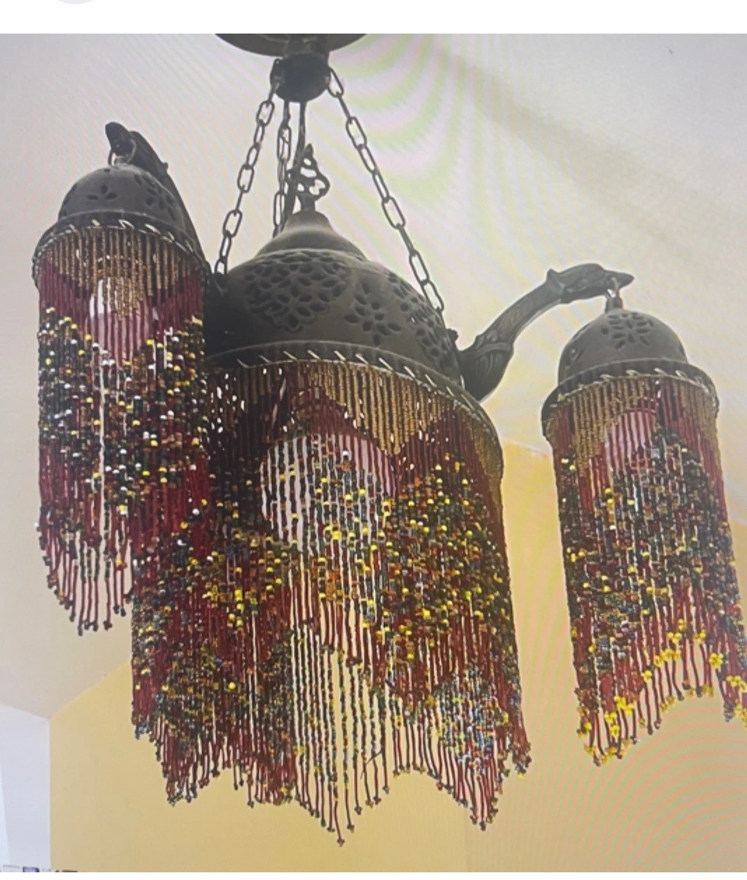 Set Of 2  Bohemian Style Three-Light Beaded Chandelier