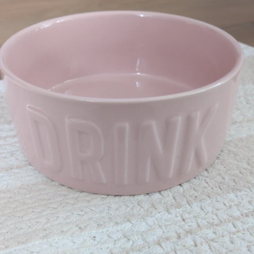 Pink Ceramic Pet Bowl and Bone-Shaped Mat - photo 2