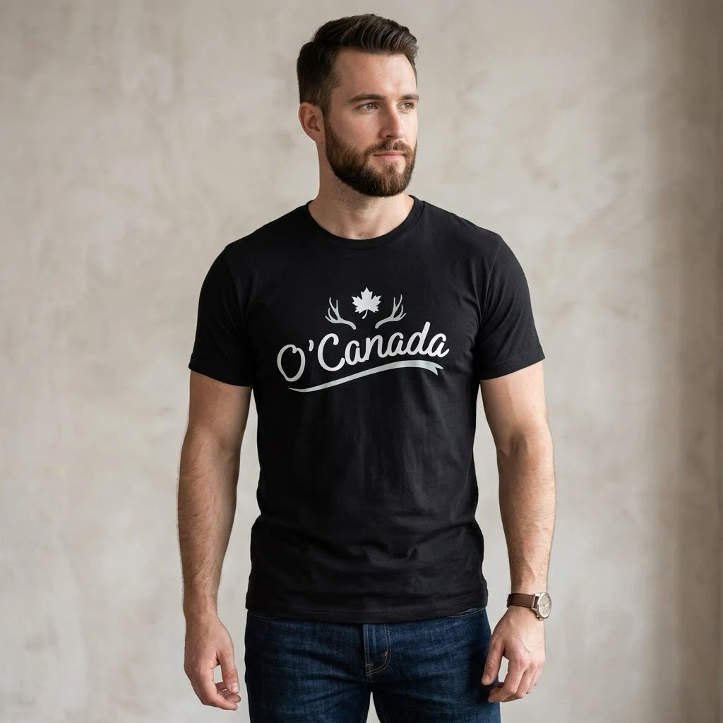 O Canada Maple Leaf Graphic Print Black Cotton T Shirt XL