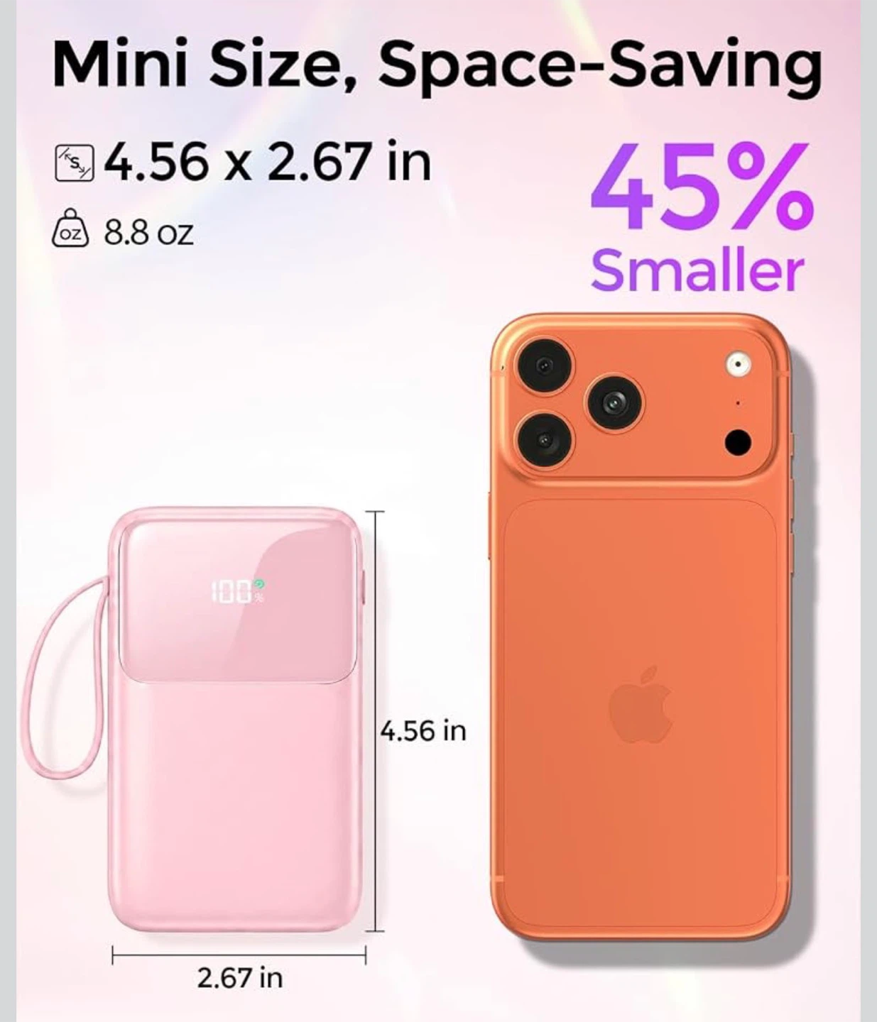 Pink 15000mAh Portable Charger with Built-in Cables - photo 3