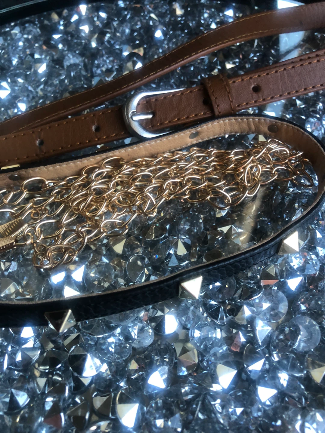 2 Fashion Belts & One Studded Necklace Choker