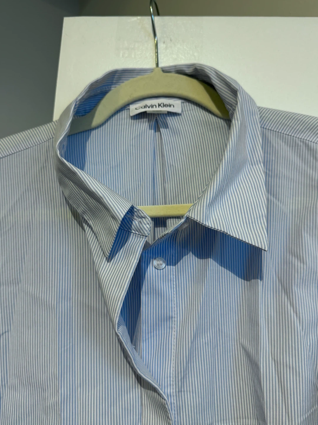 Calvin Klein Women’s Blue Pinstripe Button-Up Long Sleeve Shirt - photo 2