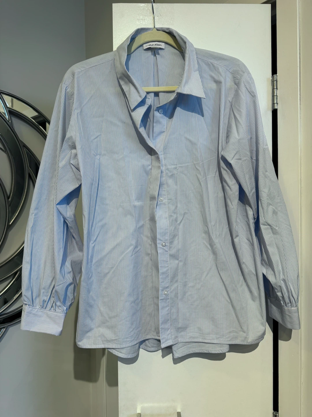 Calvin Klein Women’s Blue Pinstripe Button-Up Long Sleeve Shirt - photo 5