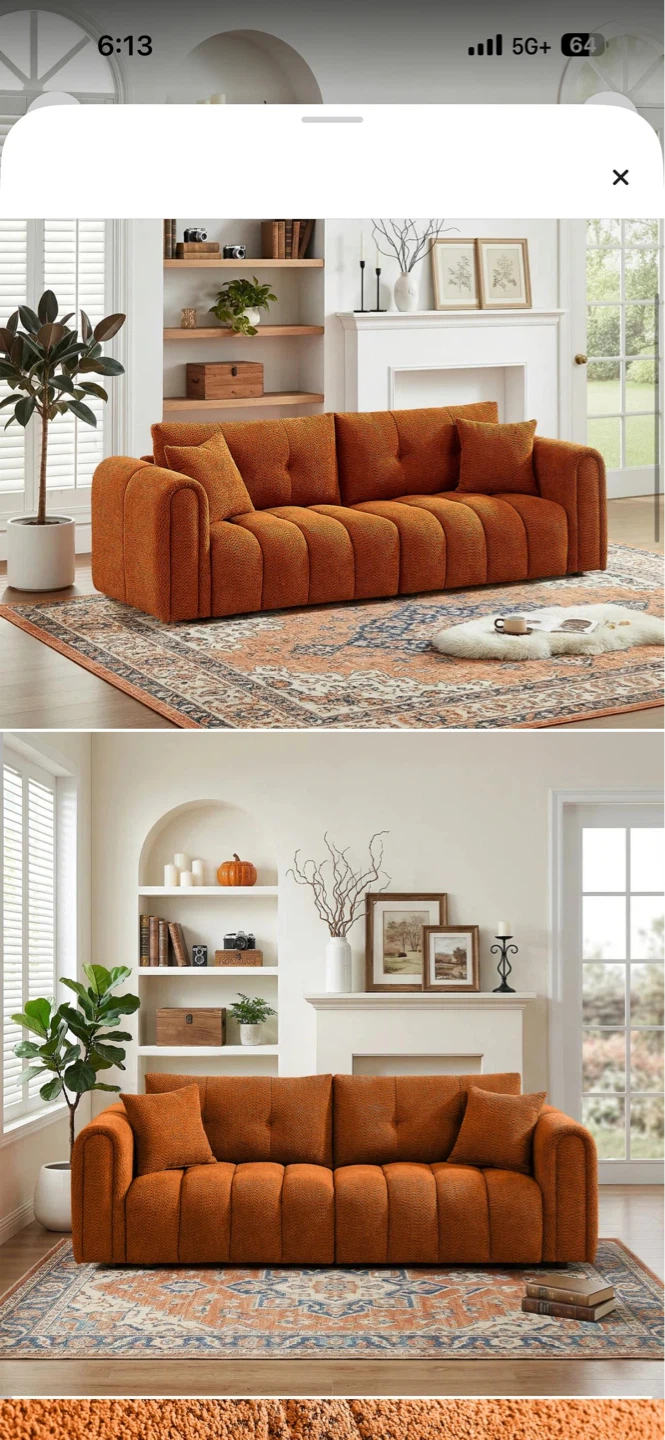 Orange Chenille Sofa - photo 2