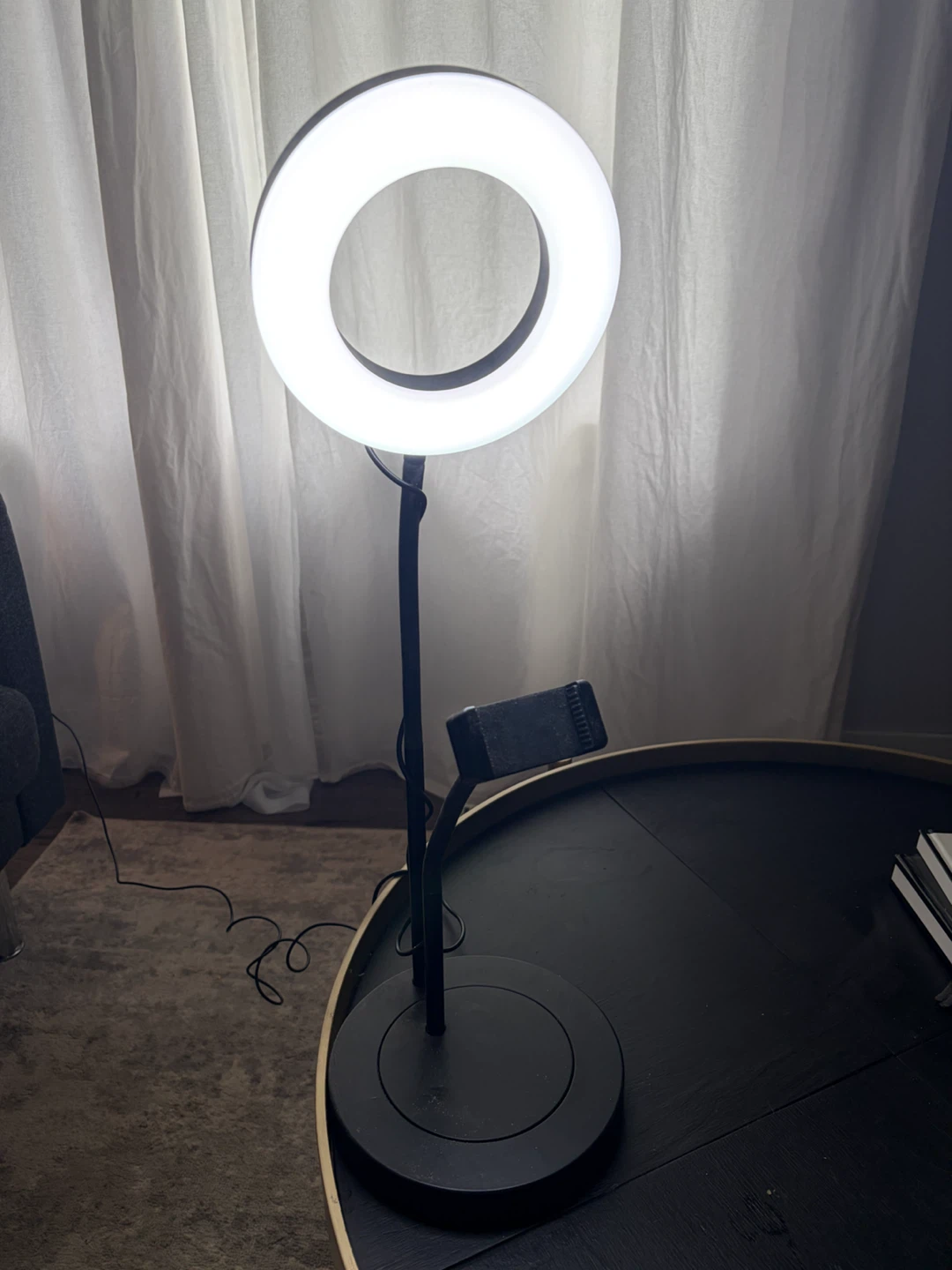 Ring light with phone holder