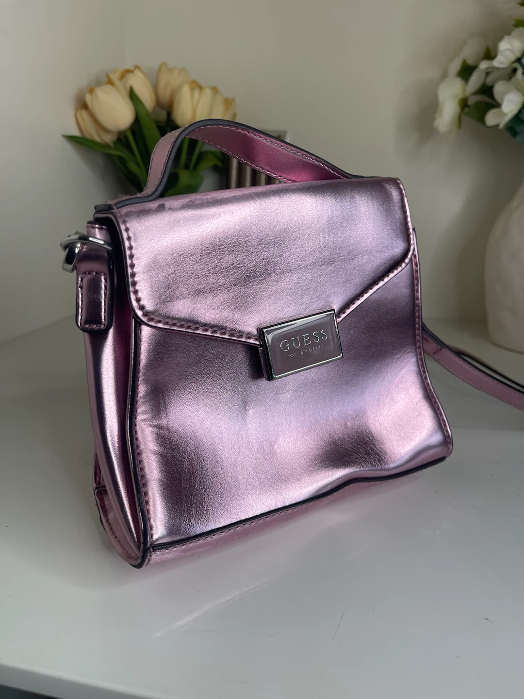 Guess Metallic Pink Crossbody Bag