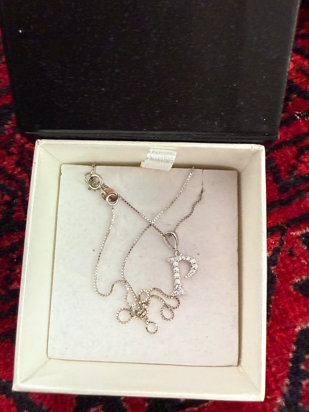 Silver 'P' Pendant Necklace with Crystals