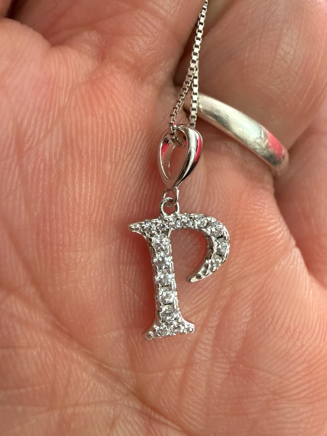 Silver 'P' Pendant Necklace with Crystals - photo 3