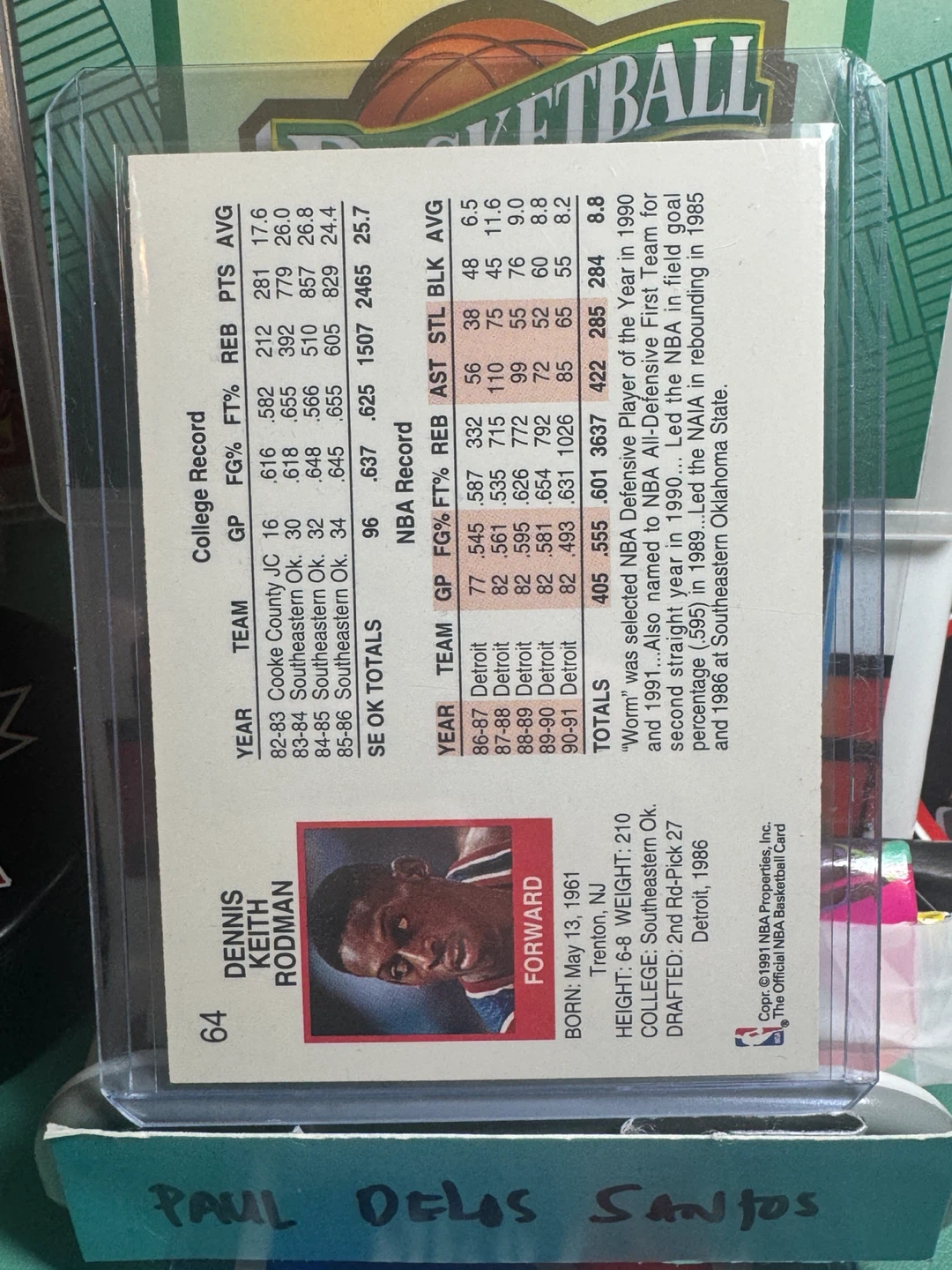 1991 NBA Hoops Dennis Rodman Basketball Card - photo 3