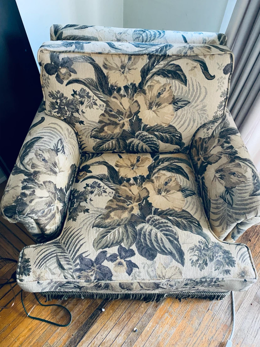 2 large chairs, China cabinet with lots of settings.