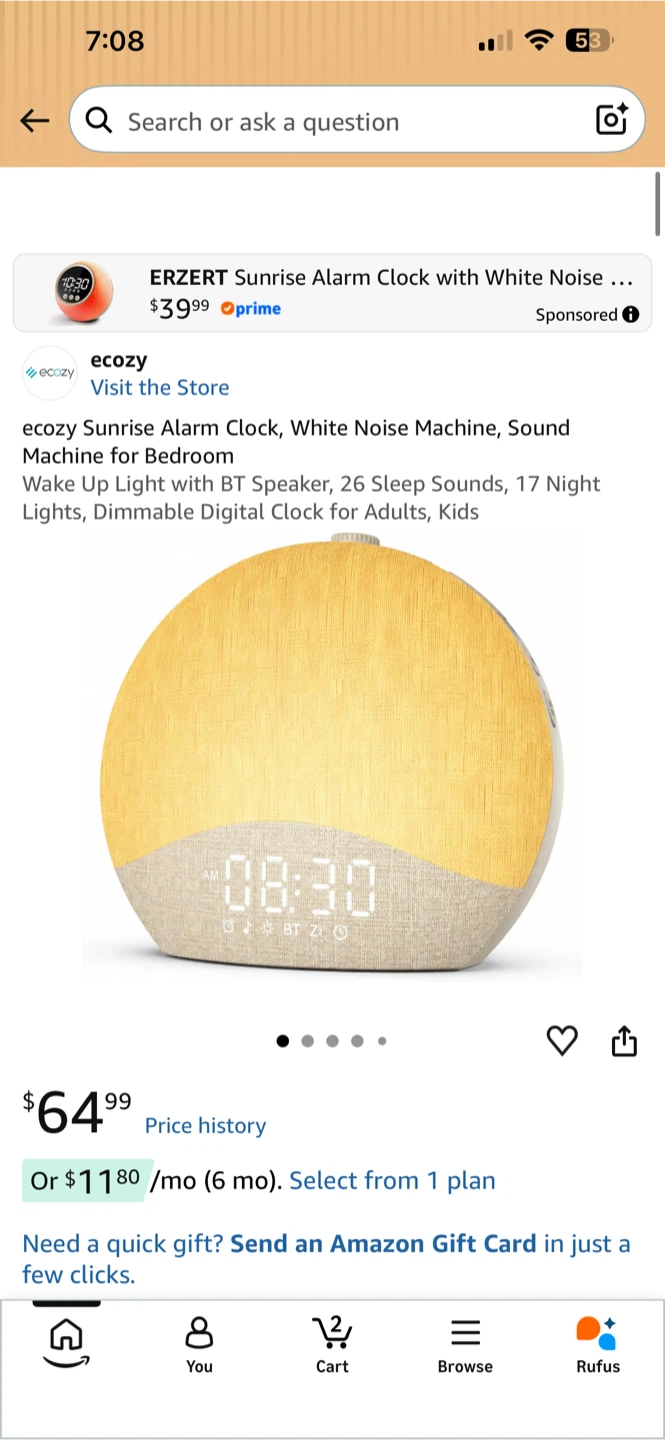 New- Ecozy Sunrise Alarm Clock White Noise Machine