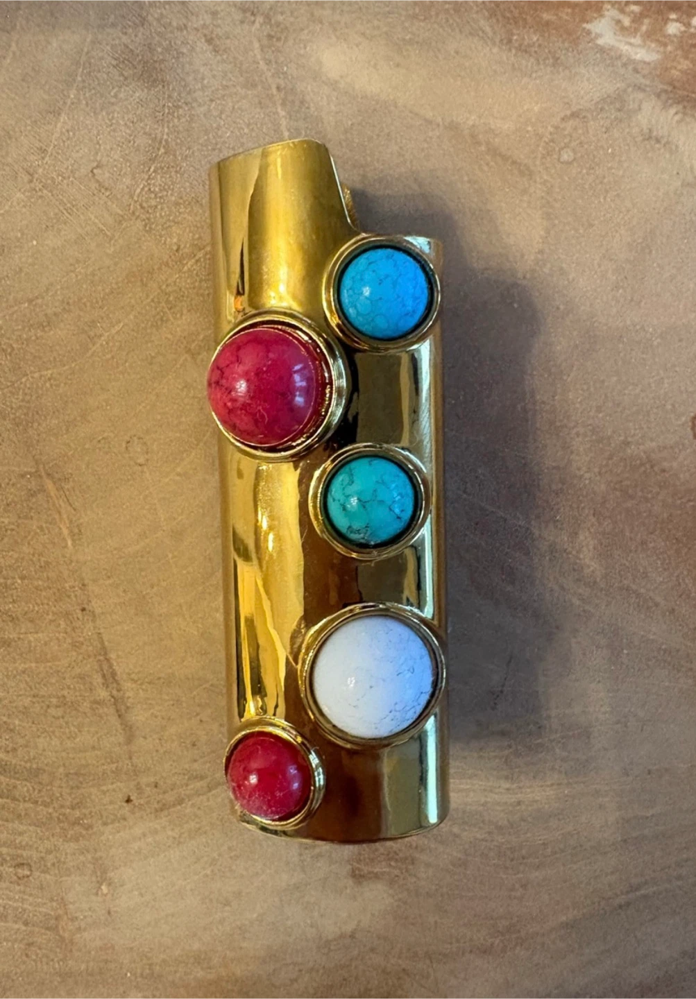 Gold-tone Lighter Case with Decorative Stones