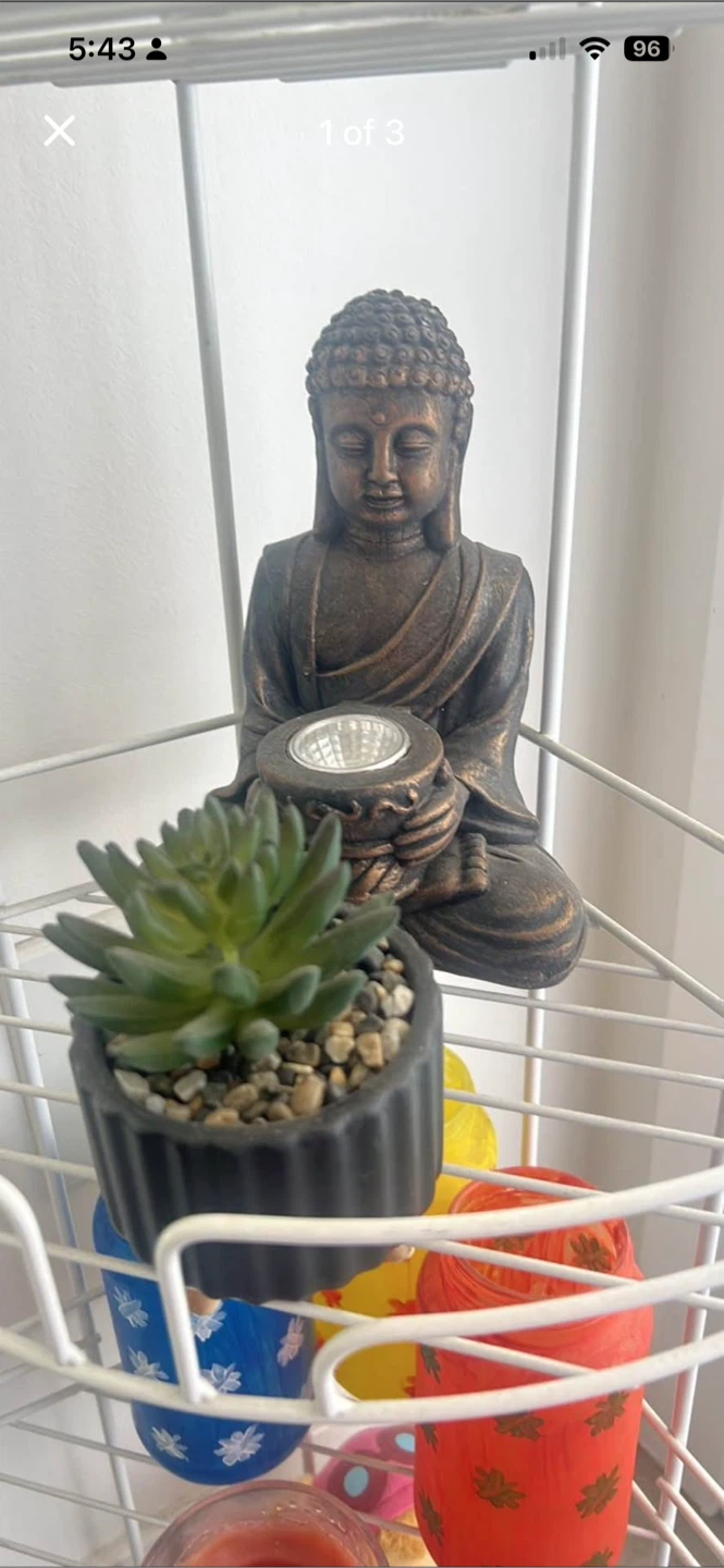 Solar Powered Buddha Tea Light Holder and artificial plant