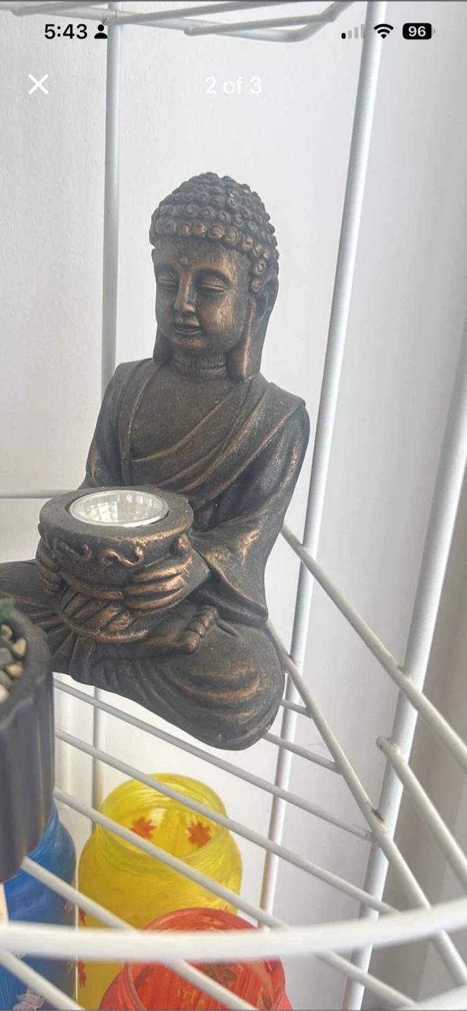 Solar Powered Buddha Tea Light Holder and artificial plant - photo 2