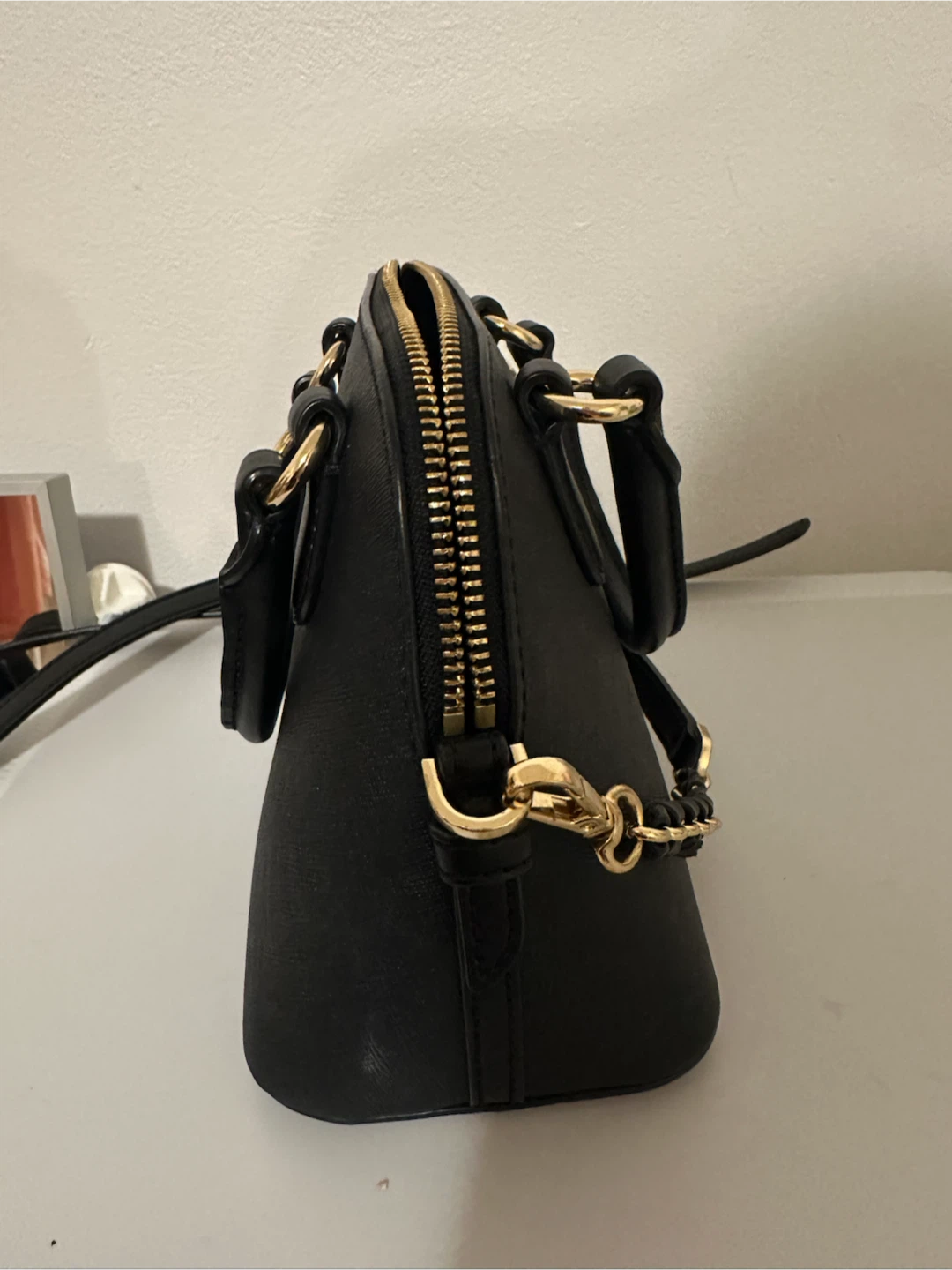 Michael Kors Black Leather Dome Satchel Crossbody Bag