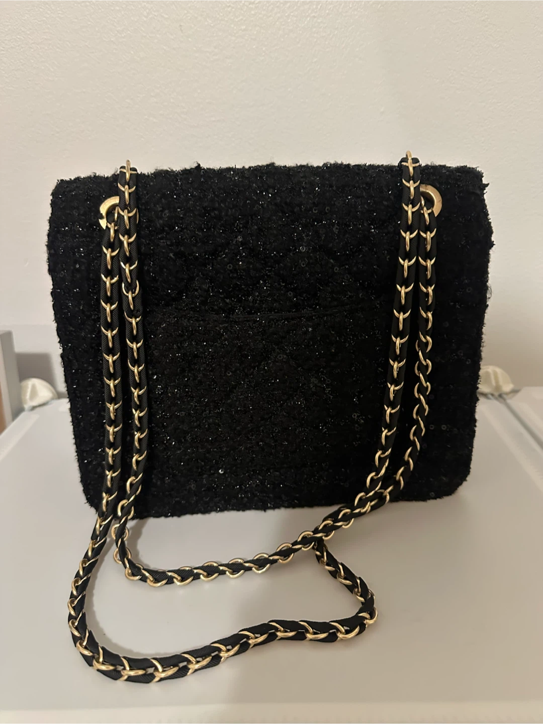 Black Sequin Tweed Chain Bag - photo 2
