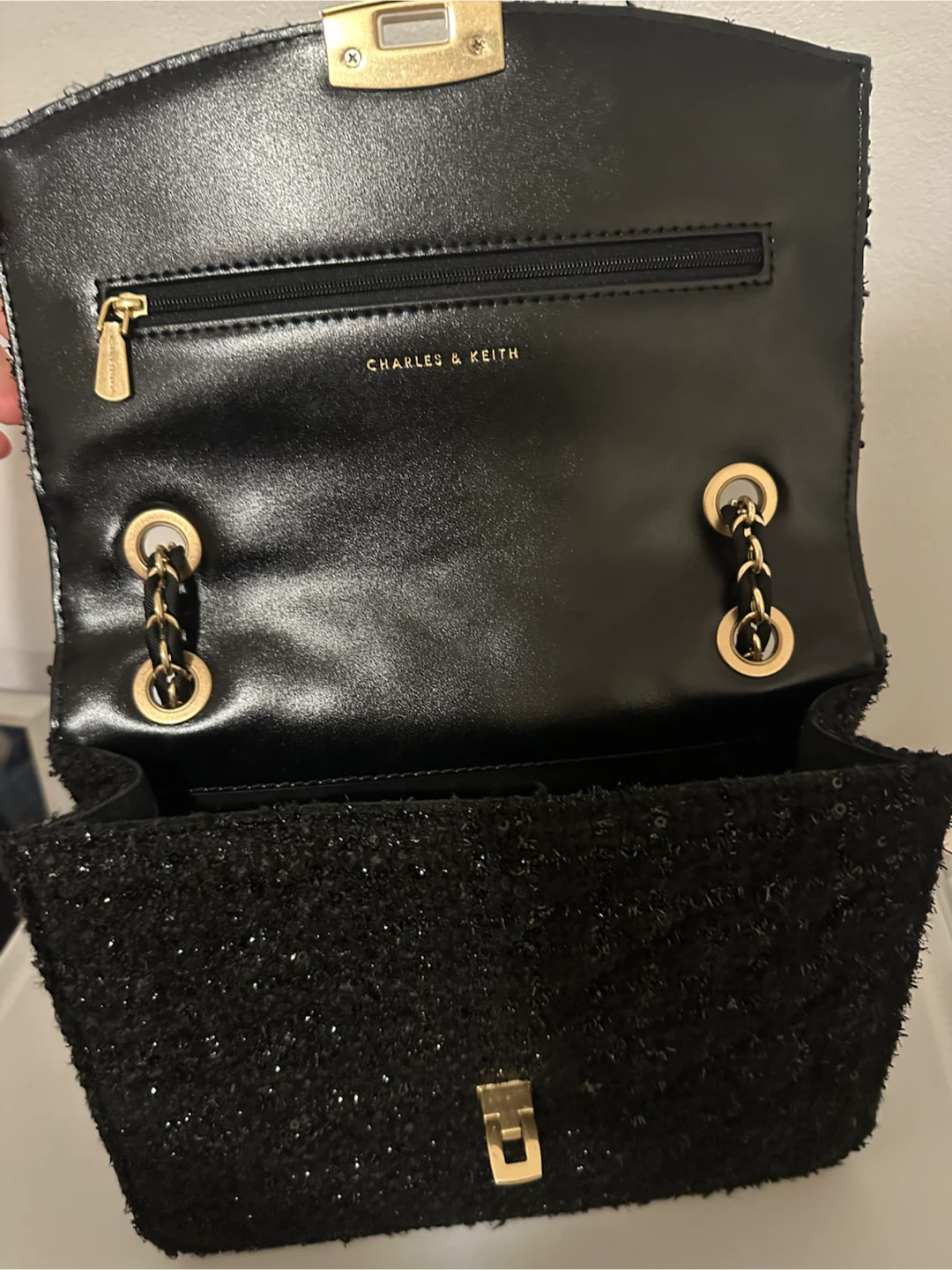 Black Sequin Tweed Chain Bag - photo 3