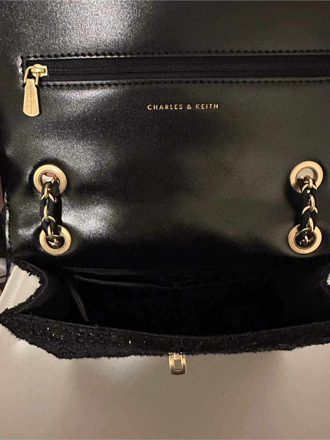 Black Sequin Tweed Chain Bag - photo 4