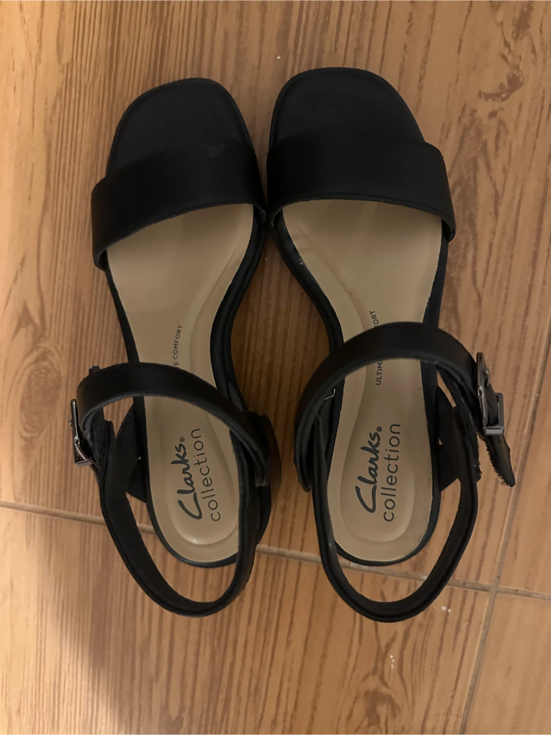 Clarks Collection Black Strappy Block Heel Sandals