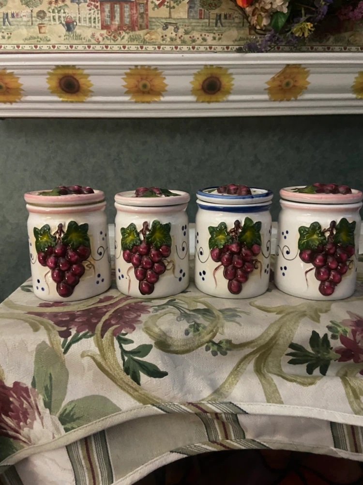 Set of 4 Vintage Ceramic Grape Canisters
