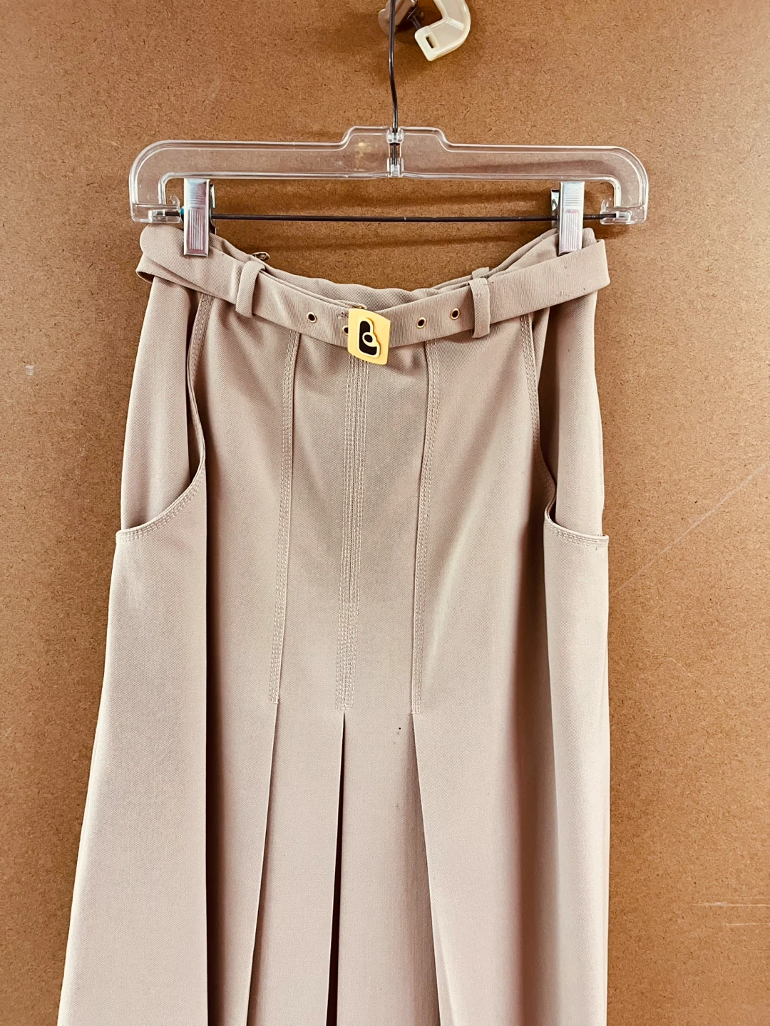 Beige A-Line Midi Skirt with Belt - photo 2