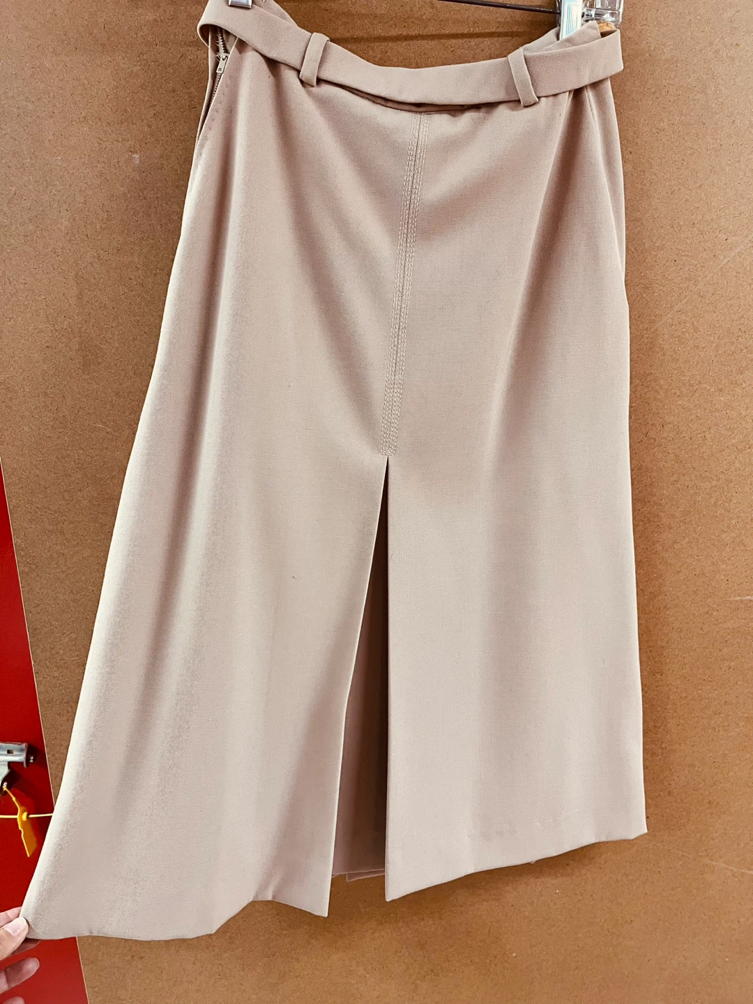 Beige A-Line Midi Skirt with Belt - photo 3