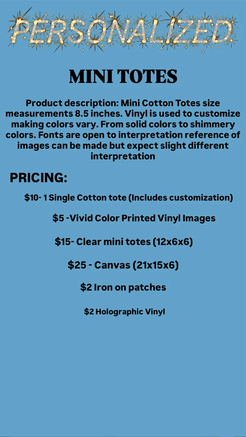 Customizable mini cotton Tote Bags