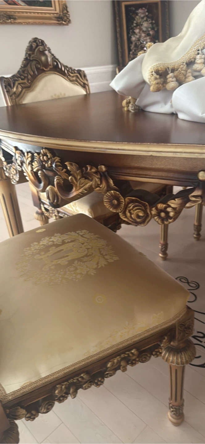 Italian design 9 pieces Ornate Dining Table and Chairs Set - photo 5