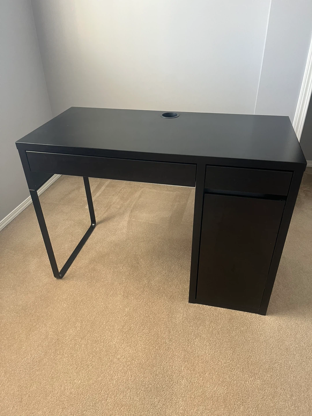 Black Desk with Drawers and Cabinet