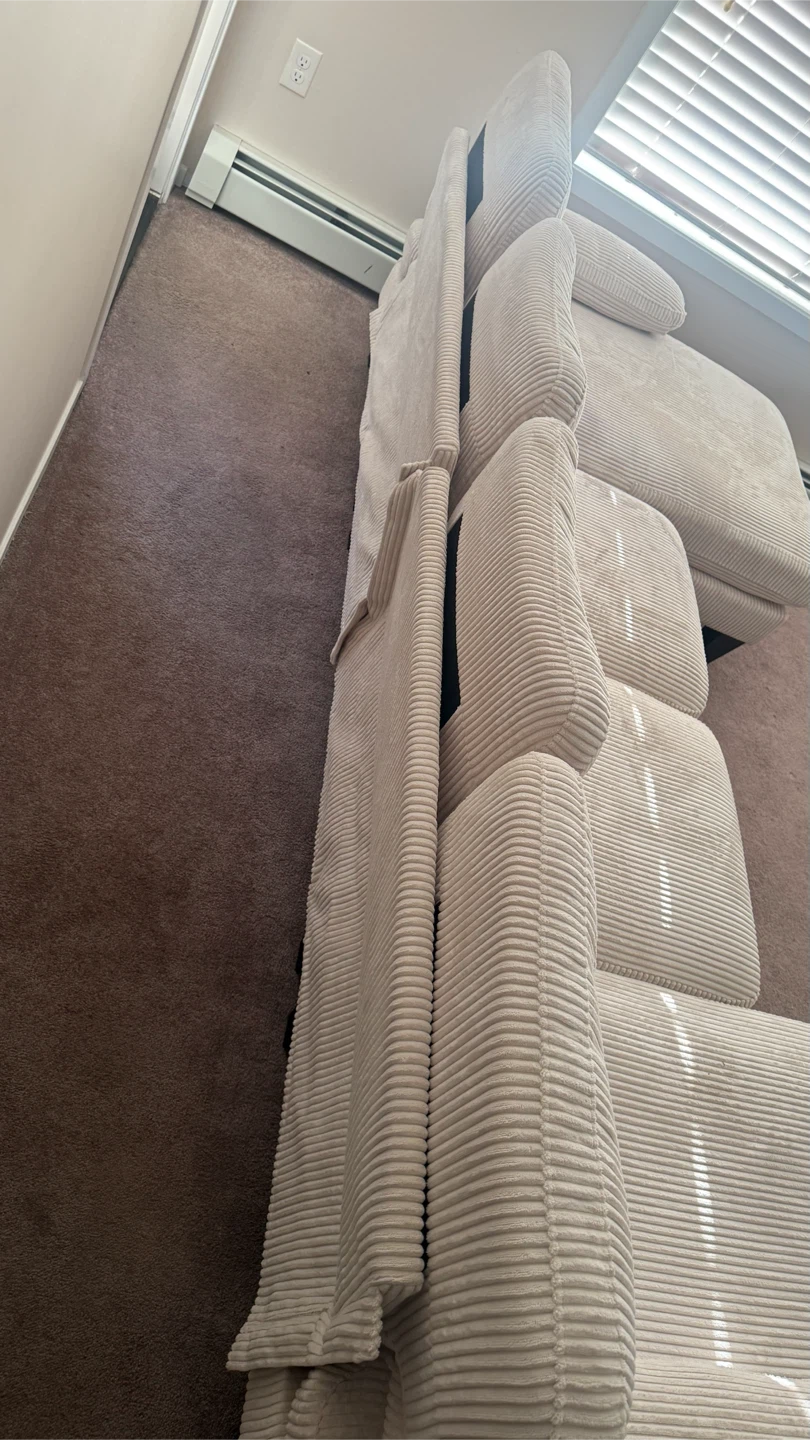 Cream Corduroy Sectional Sofa with Chaise