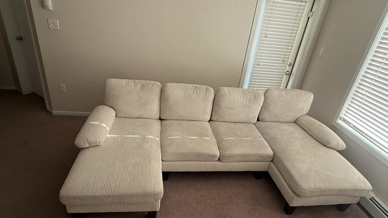 Cream Corduroy Sectional Sofa with Chaise - photo 2