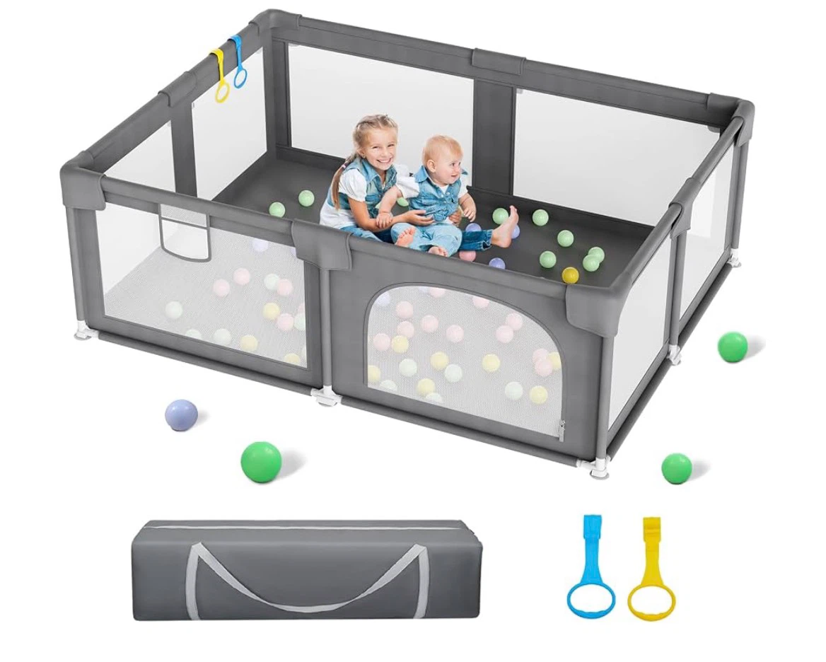 Extra-Large Playpen for Kids - Grey