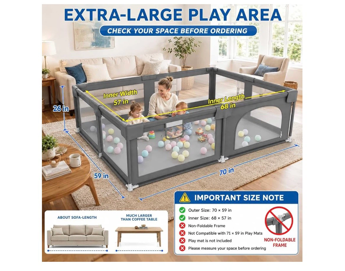 Extra-Large Playpen for Kids - Grey - photo 2