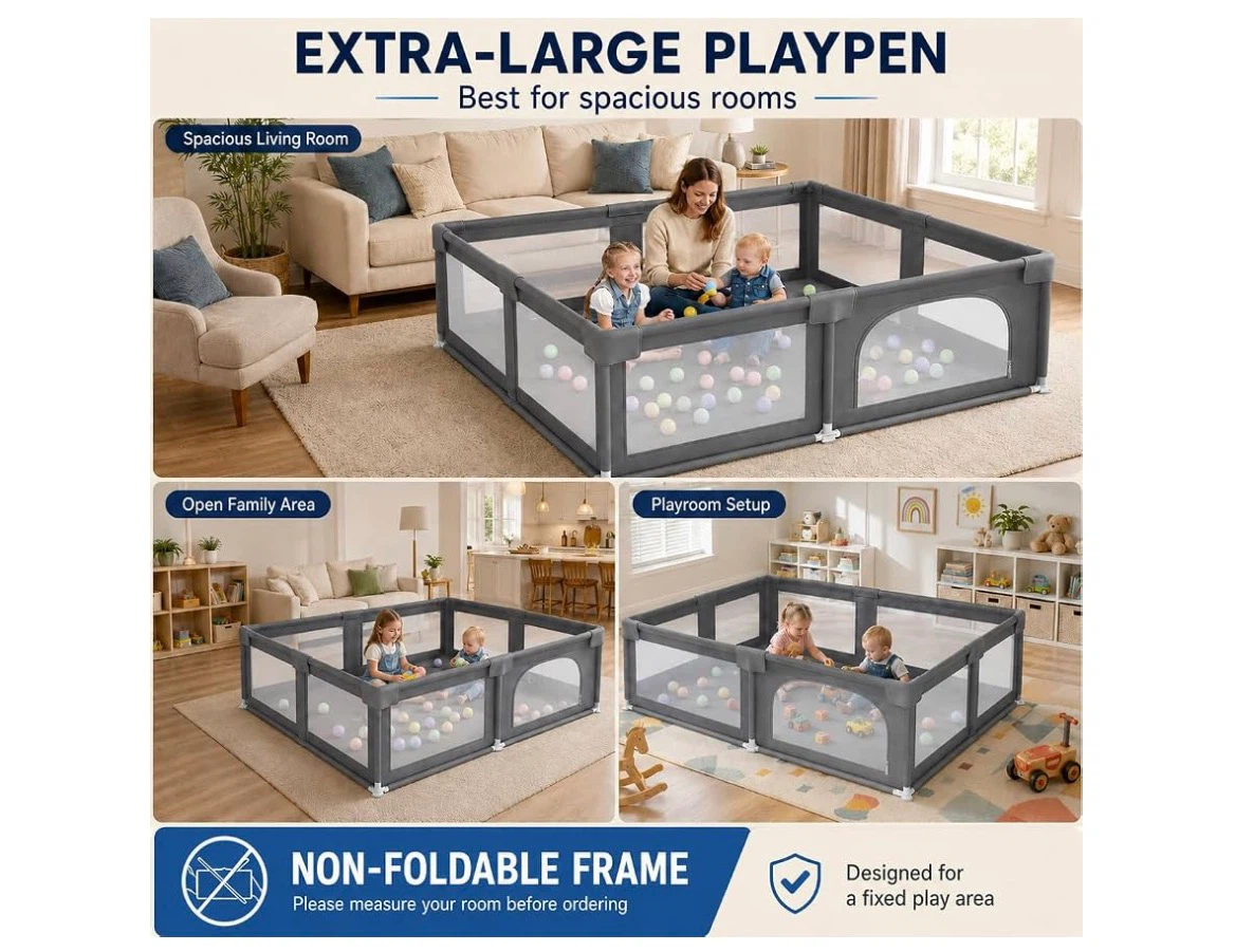 Extra-Large Playpen for Kids - Grey - photo 3