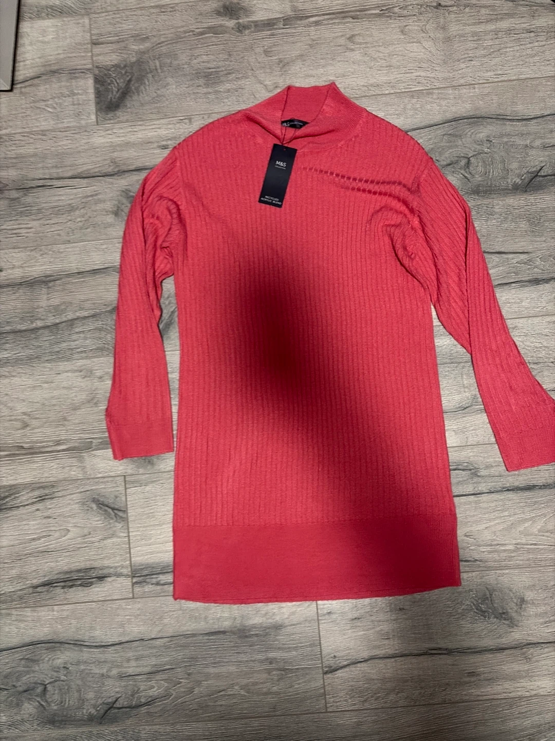 M&S Pink Ribbed Mock Neck Top