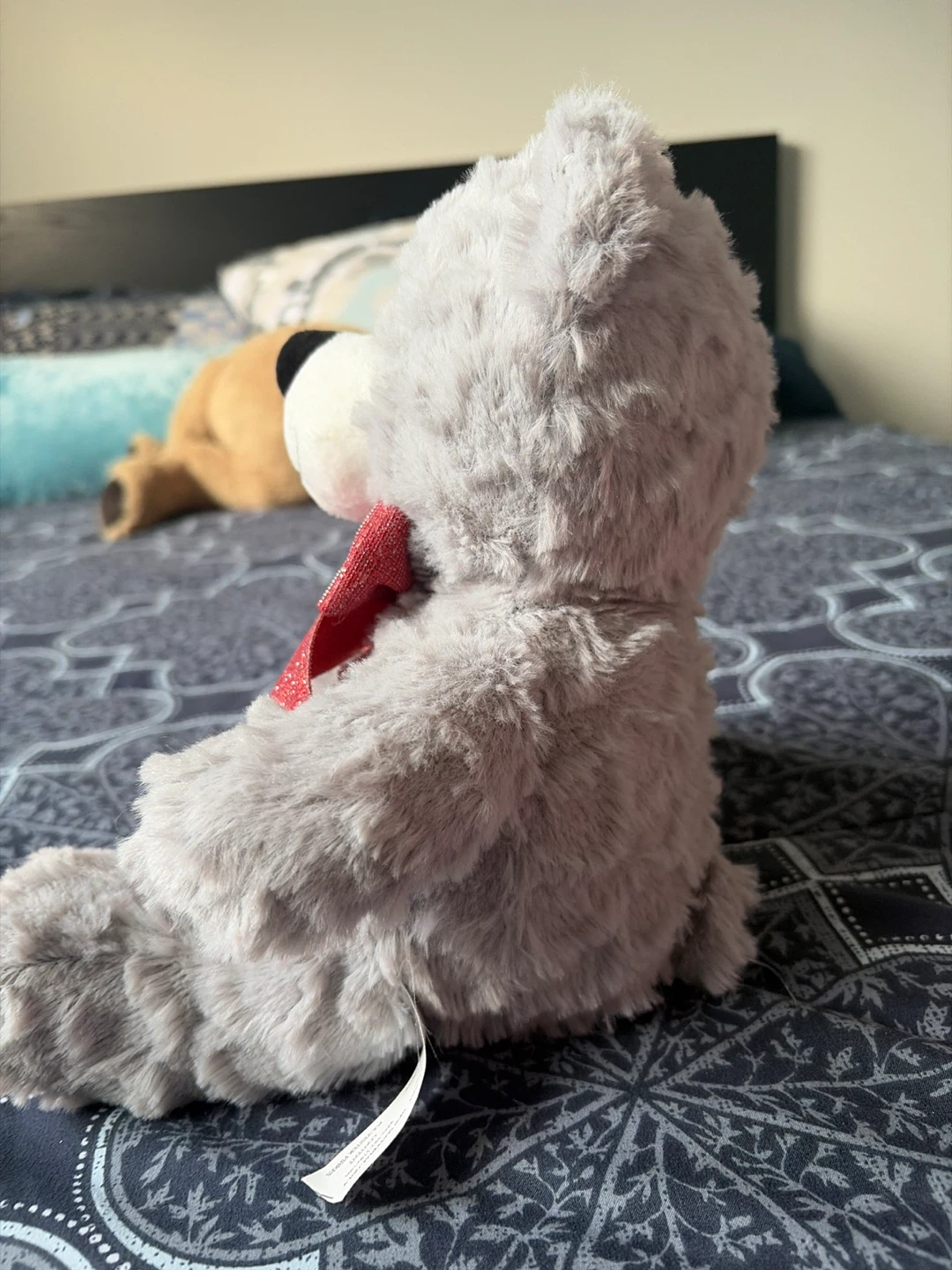 Grey Teddy Bear with Red Bow - photo 2
