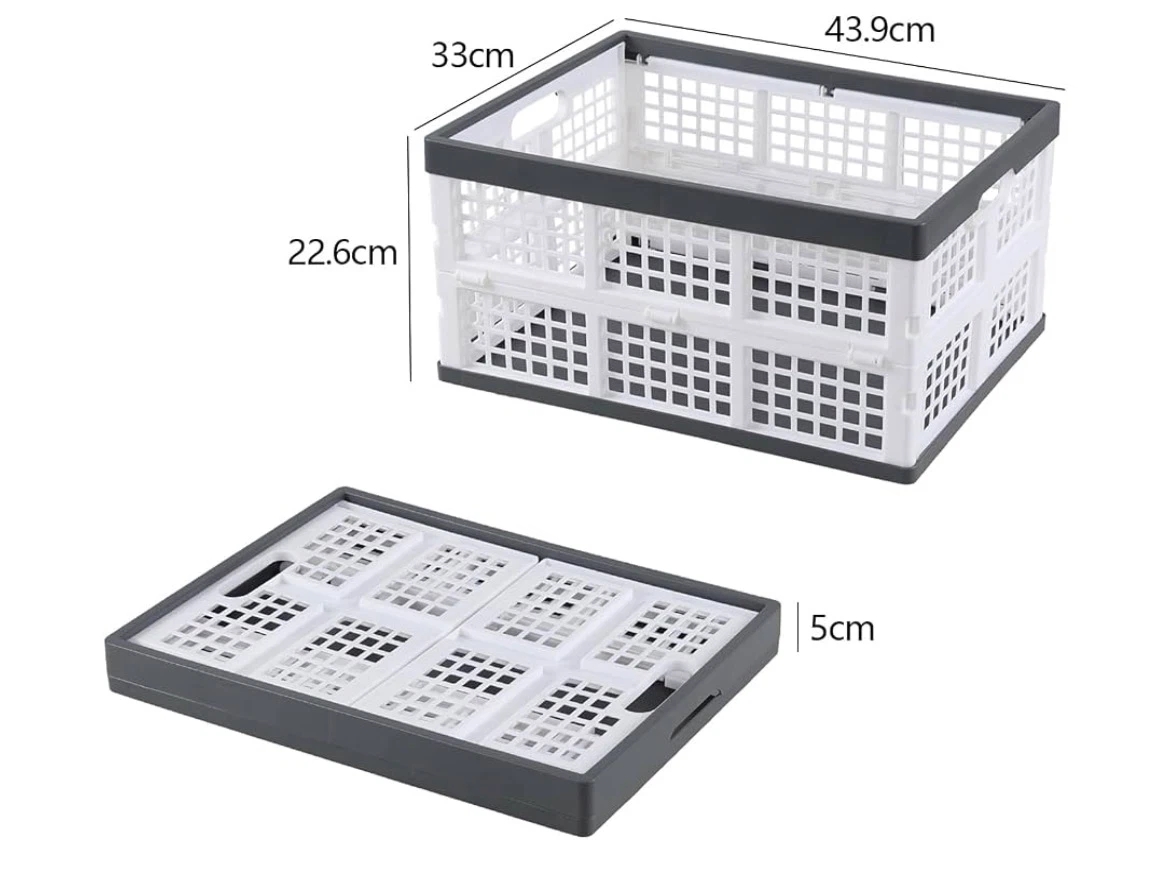 Set of 4 Folding Storage Crate - White & Grey - photo 2