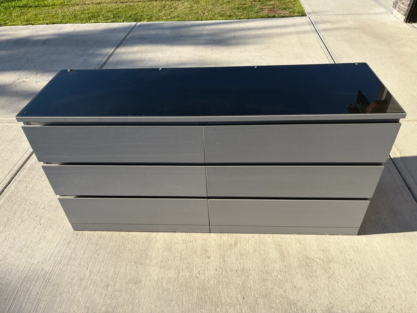 IKEA grey dresser with glass top
