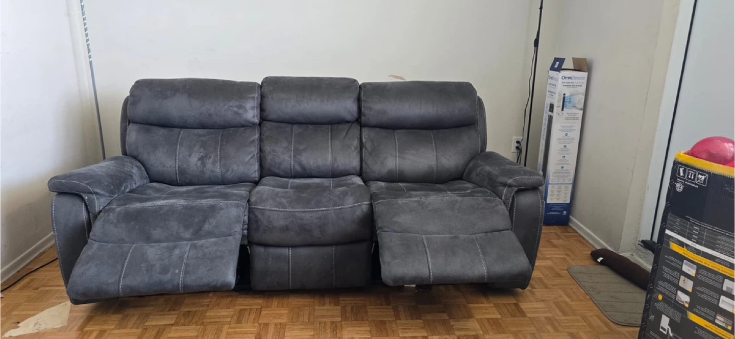 Grey Faux Suede Reclining Sofa - photo 3