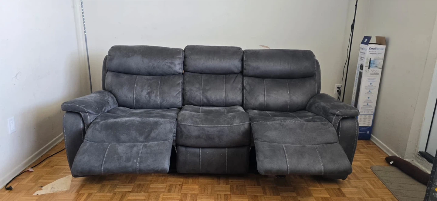Grey Faux Suede Reclining Sofa - photo 4
