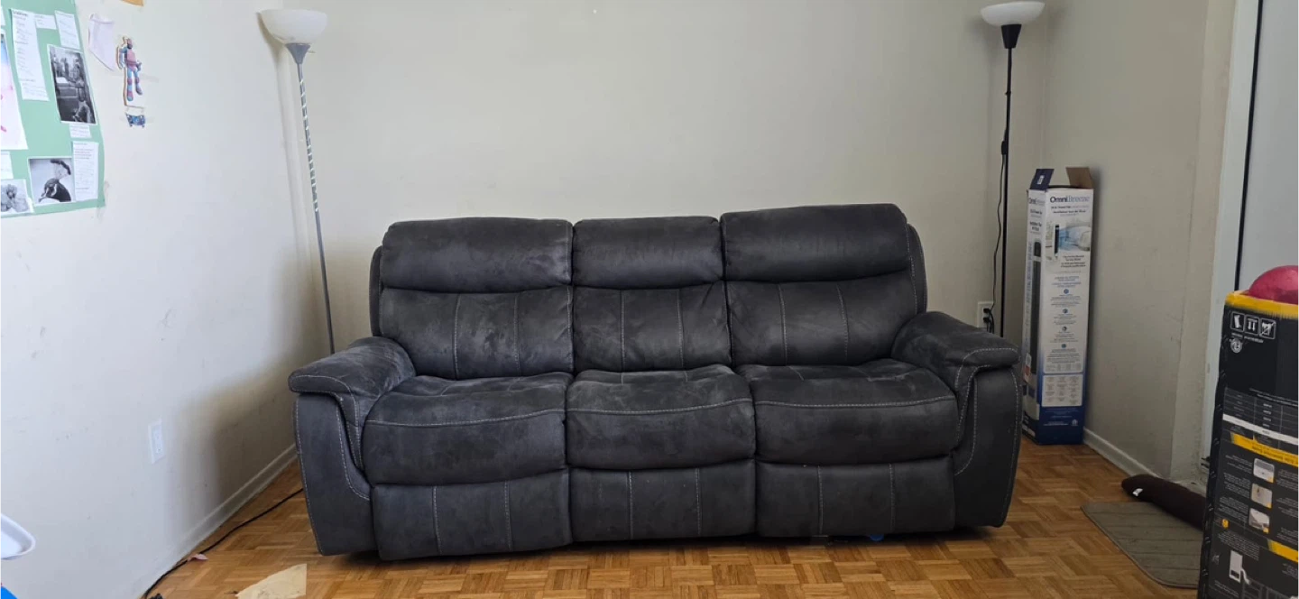 Grey Faux Suede Reclining Sofa - photo 2