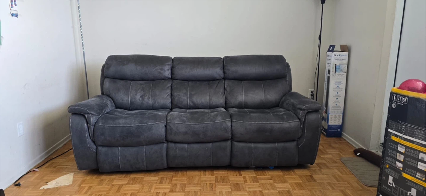 Grey Faux Suede Reclining Sofa